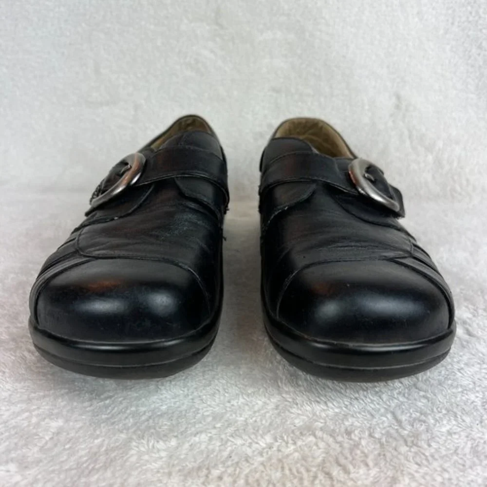 Alegria Leather Shoes‎ 9/9.5 Womens 39 EU Khloe Black Nappa Buckle Wedge